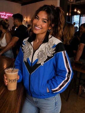 Victoria's Secret PINK •Size XS• Full Zip Windbreaker w/ Sequin Design Blue